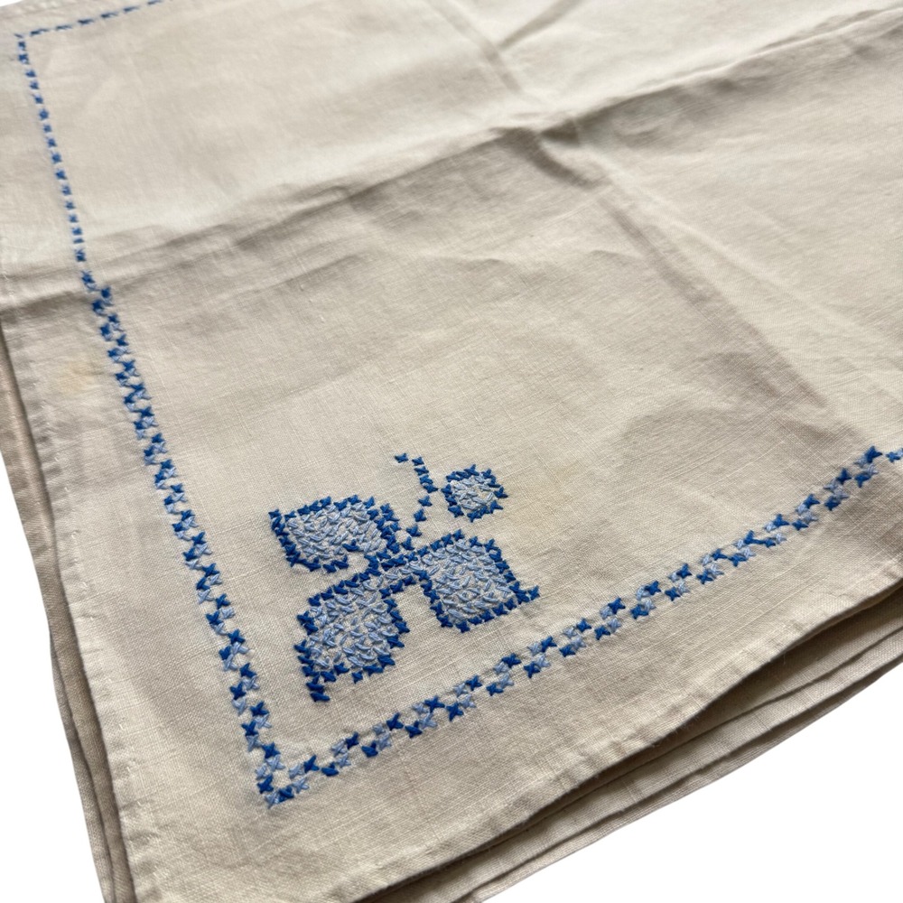 Vintage cross stitch Napkins cream blue floral cottagecore handmade grandma 12ct